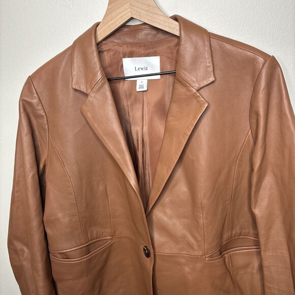Lewit Leather Blazer Jacket Women's Size 1 Brown Single Button - Picture 7 of 16